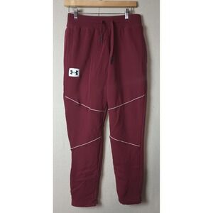 Y2K Under Armour Fleece Joggers Baggie Warm Up‎ Pants Maroon White Trim Medium X